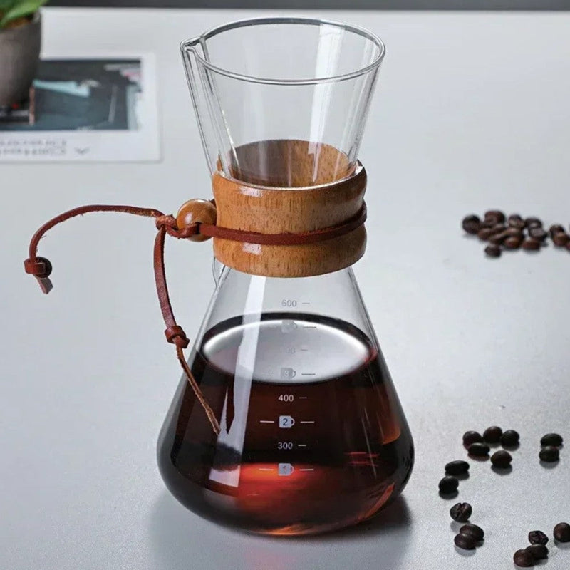 Cafeteira de Vidro Pour Over Manual com Alça de Madeira
