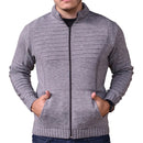 Cardigan Masculino em Tricot com Zíper Frontal e Bolsos