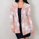 Casaco Feminino Xadrez de Inverno em Tricô com Manga Longa