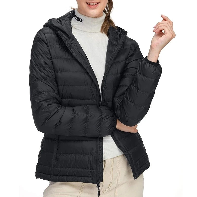 Jaqueta Feminina Puffer Impermeável com Capuz Removível