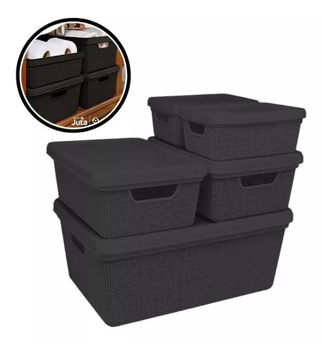 Kit 5 Caixas Organizadoras Multiuso com Tampa